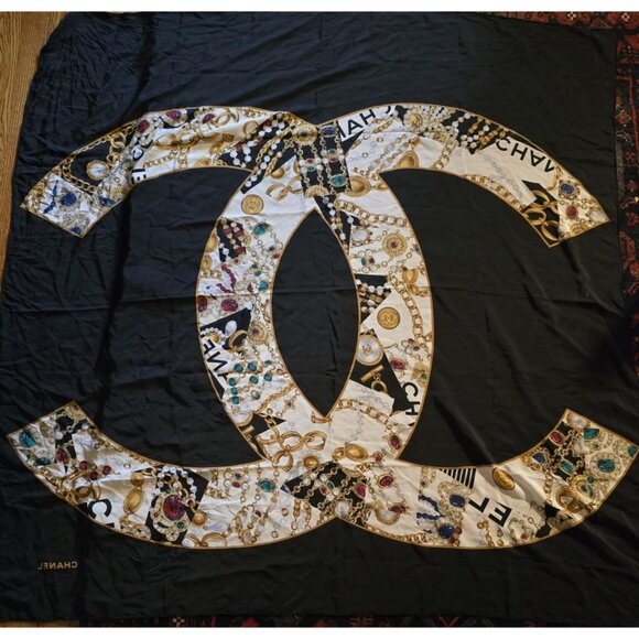 Chanel Silk Jeweled Double Check Silk Scarf (A7761) - Picture 2 of 9